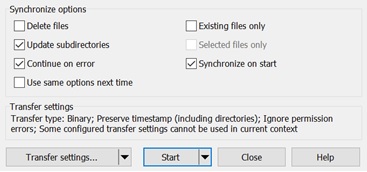 WinSCP synchronize options